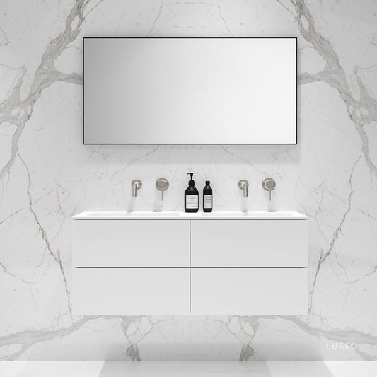 Celare Matte White Double Vanity Unit with Stone Basin 1200mm