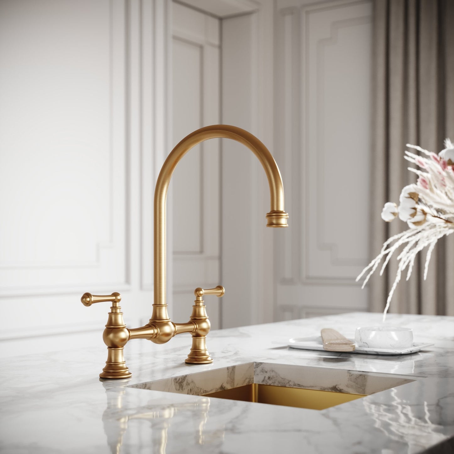 Celeste 2-hole Traditional Kitchen Tap Brushed Gold