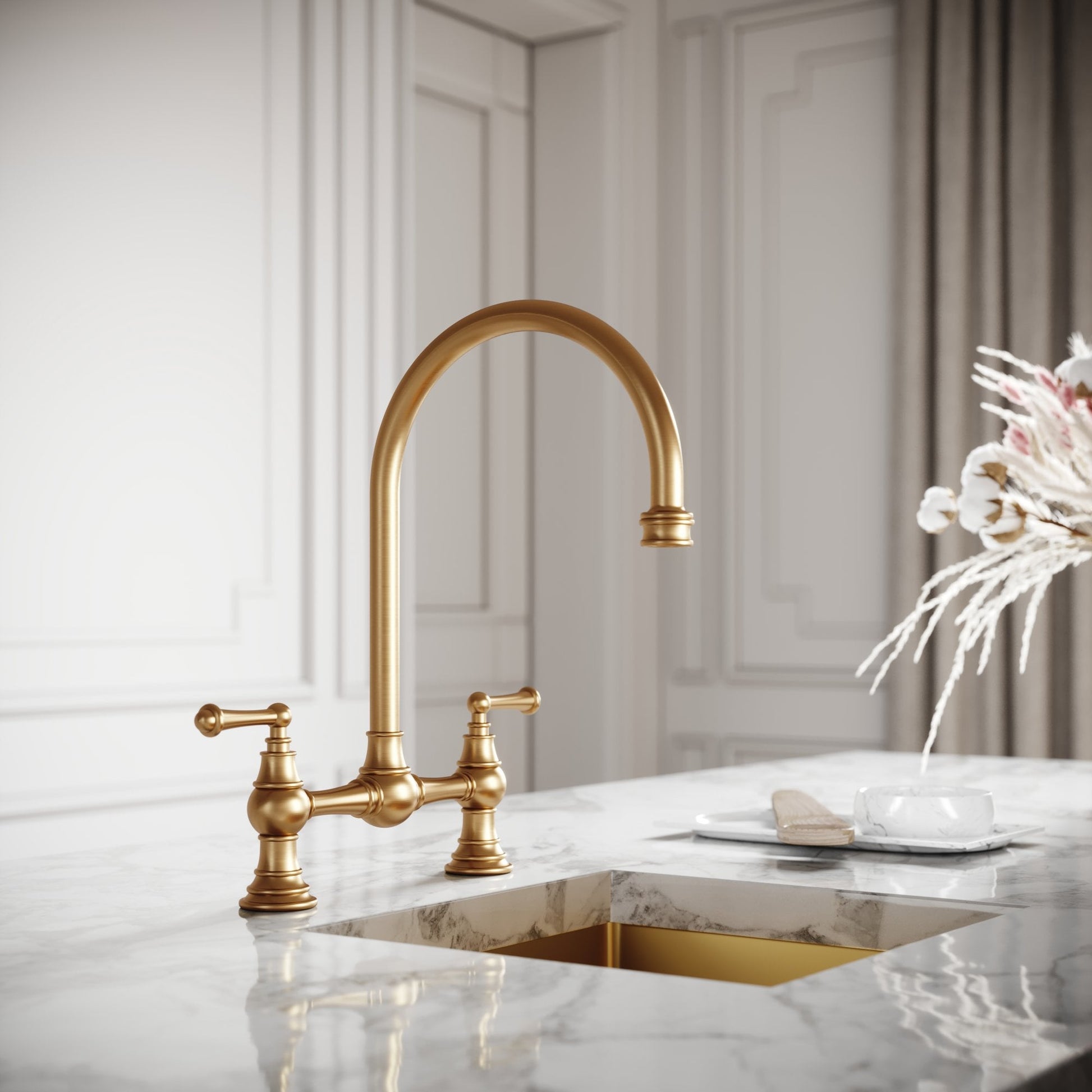 Celeste 2-hole Traditional Kitchen Tap Brushed Gold