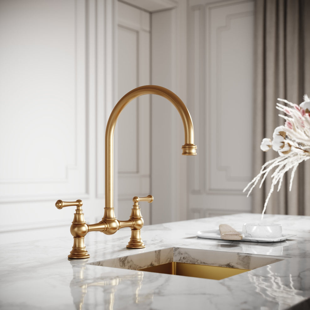 Celeste 2-Hole Traditional Kitchen Tap Brushed Gold - LUSSO