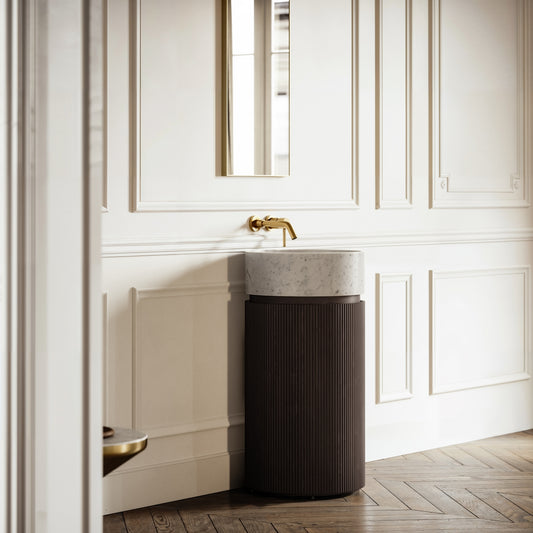 Chic Grey Oak Wood Grain Cylinder Vanity Unit 450mm