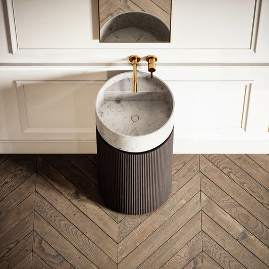 Chic Grey Oak Wood Grain Cylinder Vanity Unit 450mm