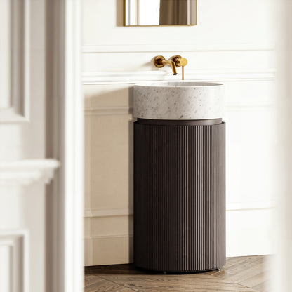 Chic Grey Oak Wood Grain Cylinder Vanity Unit 450mm