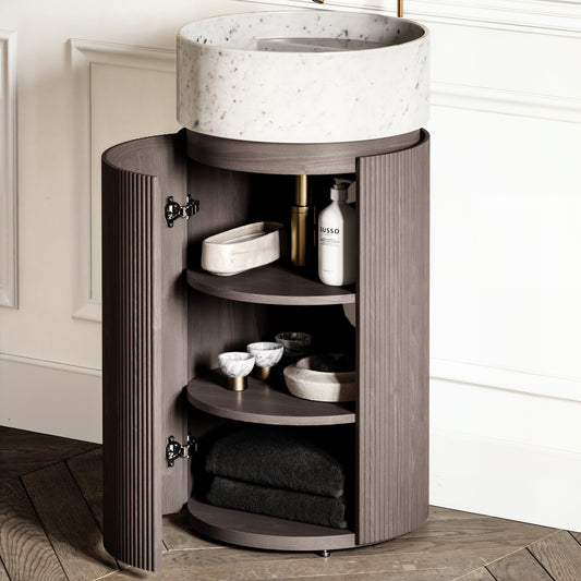 Chic Grey Oak Wood Grain Cylinder Vanity Unit 450mm