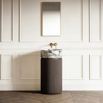 Chic Grey Oak Wood Grain Cylinder Vanity Unit 450mm