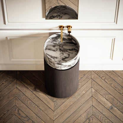 Chic Grey Oak Wood Grain Cylinder Vanity Unit 450mm