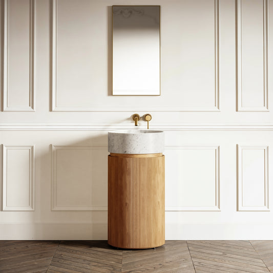 Chic Oak Wood Grain Cylinder Vanity Unit 450mm