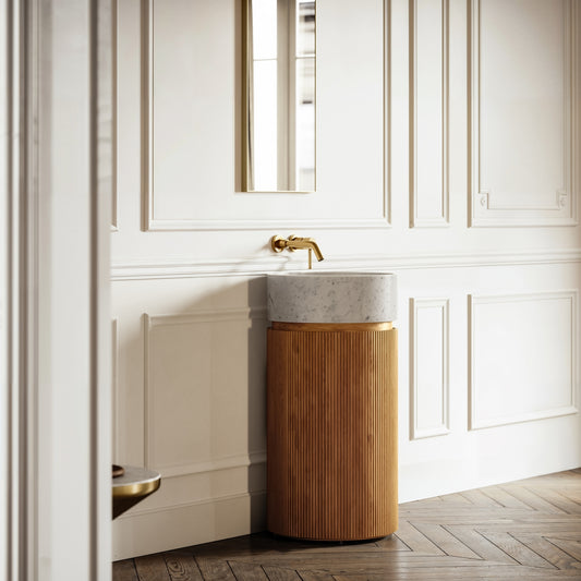 Chic Oak Wood Grain Cylinder Vanity Unit 450mm