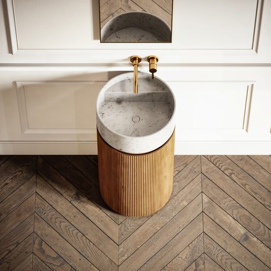 Chic Oak Wood Grain Cylinder Vanity Unit 450mm