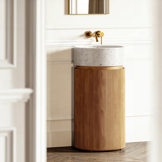 Chic Oak Wood Grain Cylinder Vanity Unit 450mm