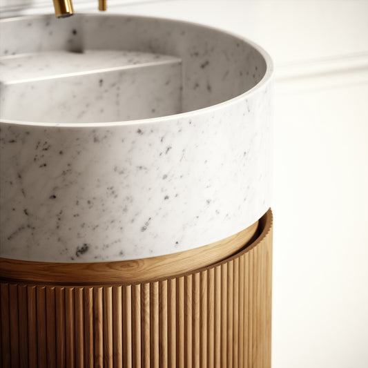 Chic Oak Wood Grain Cylinder Vanity Unit 450mm