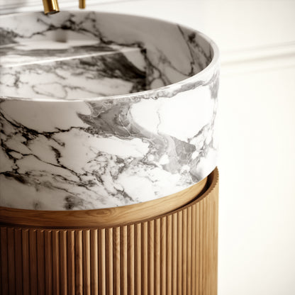 Chic Oak Wood Grain Cylinder Vanity Unit 450mm