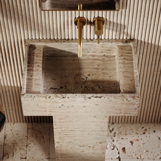 Concerto Travertine Stone Pedestal Basin 600mm