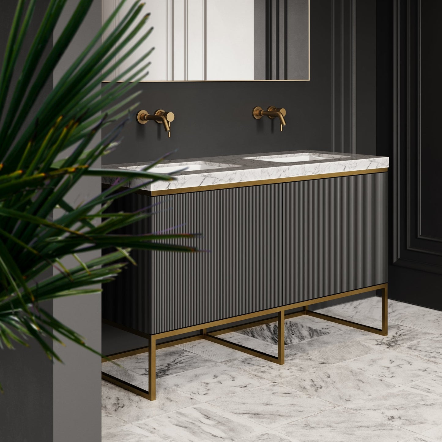 Couture Matte Black Floorstanding Fluted Vanity Unit 1400mm