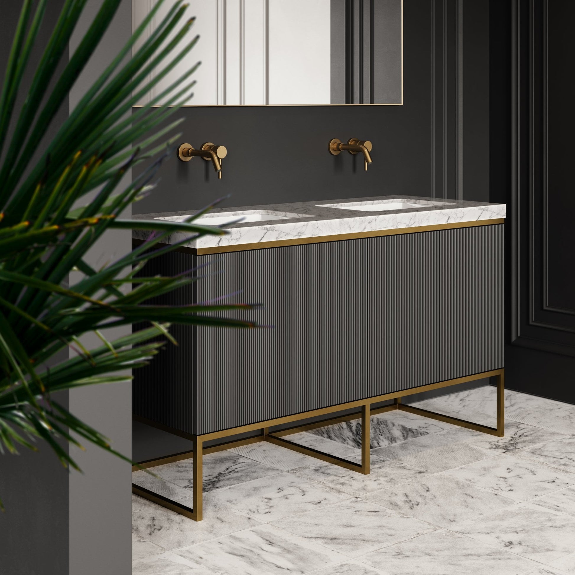 Couture Matte Black Floorstanding Fluted Vanity Unit 1400mm