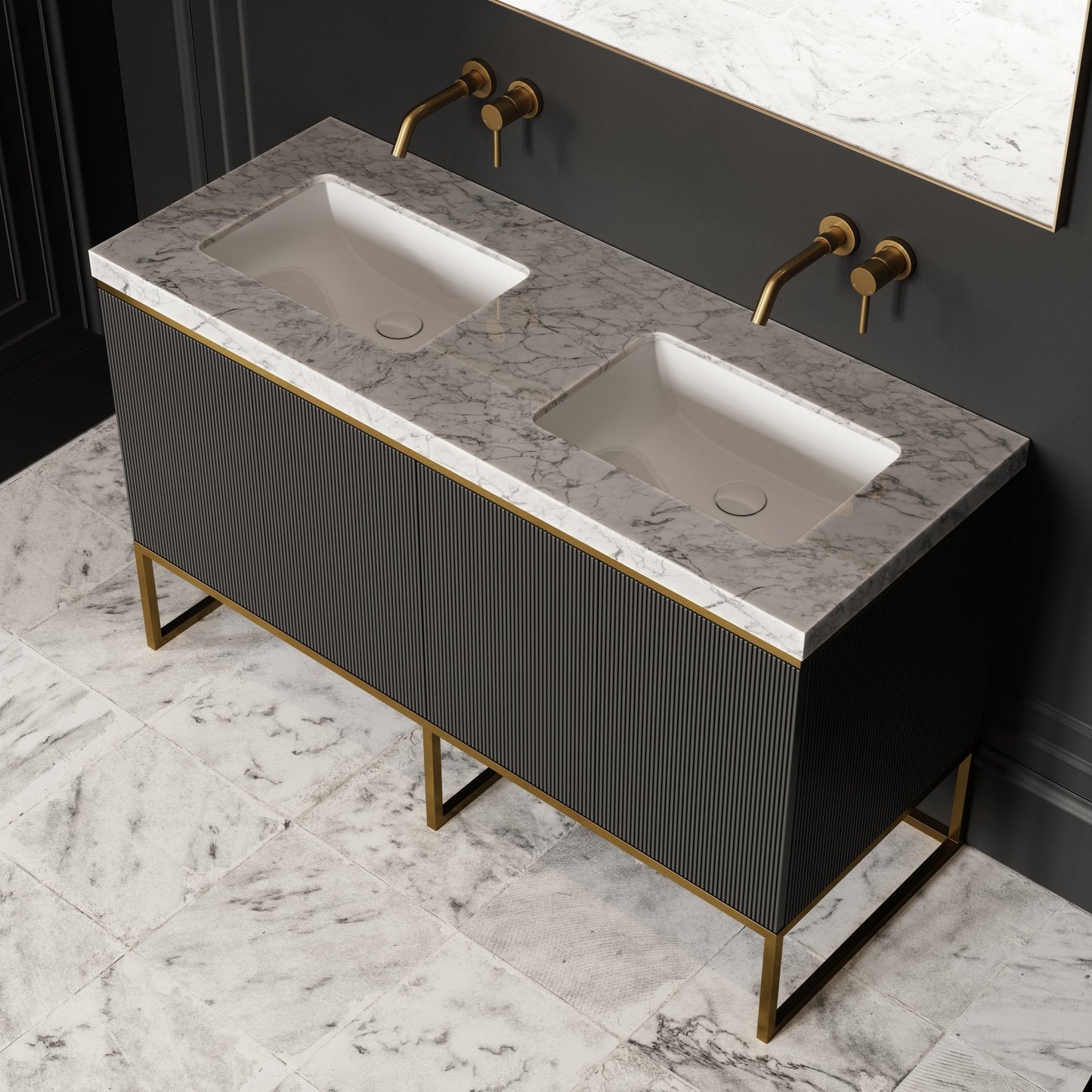 Couture Matte Black Floorstanding Fluted Vanity Unit 1400mm