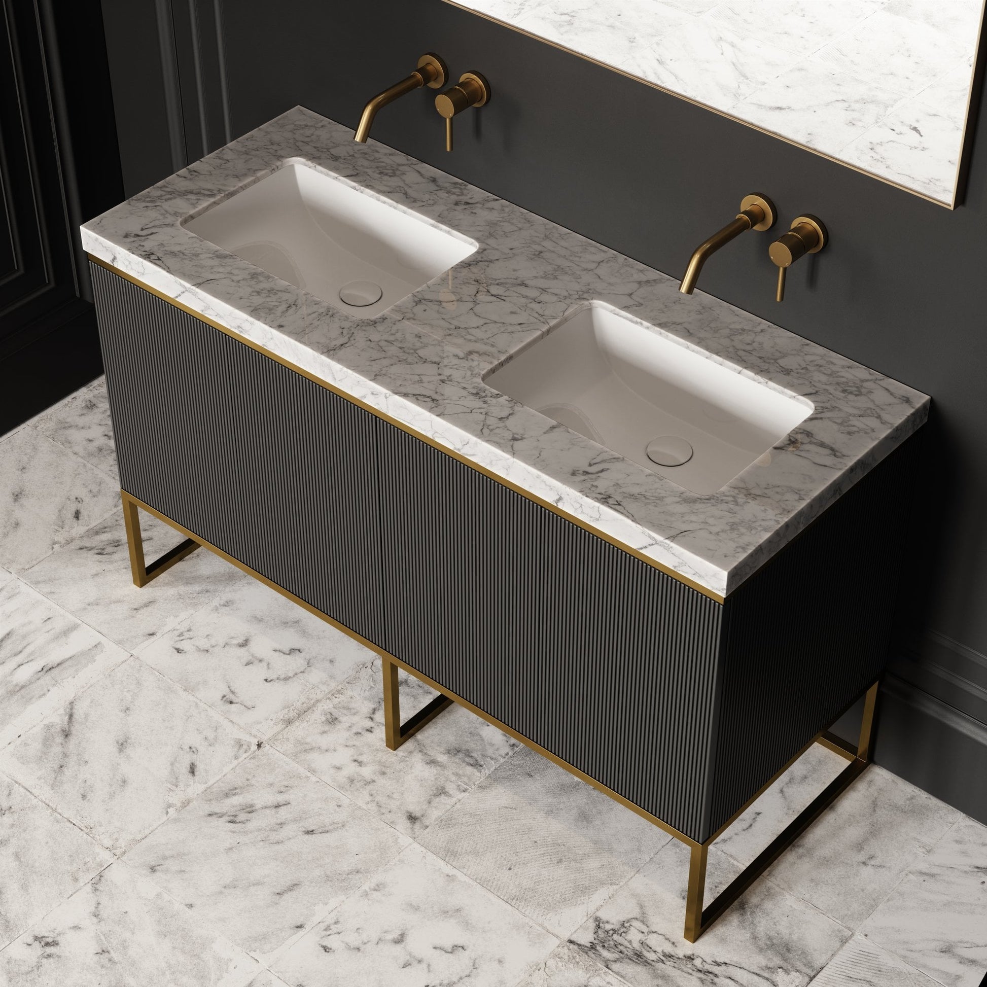 Couture Matte Black Floorstanding Fluted Vanity Unit 1400mm