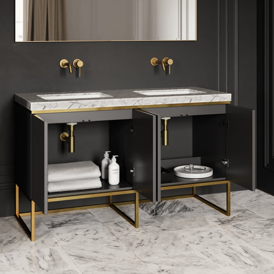 Couture Matte Black Floorstanding Fluted Vanity Unit 1400mm