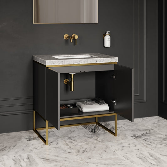 Couture Matte Black Floorstanding Fluted Vanity Unit 800mm