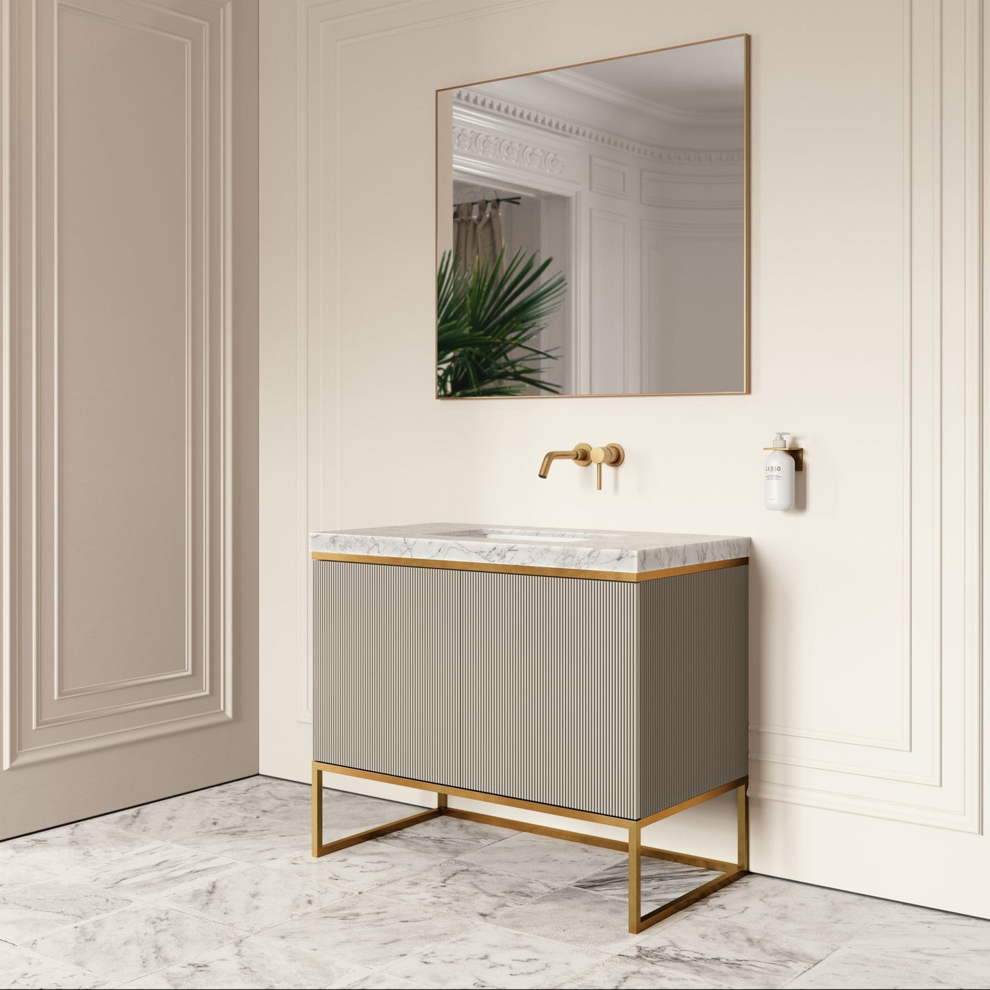 Couture Matte Velvet Beige Floorstanding Vanity Unit 1000mm