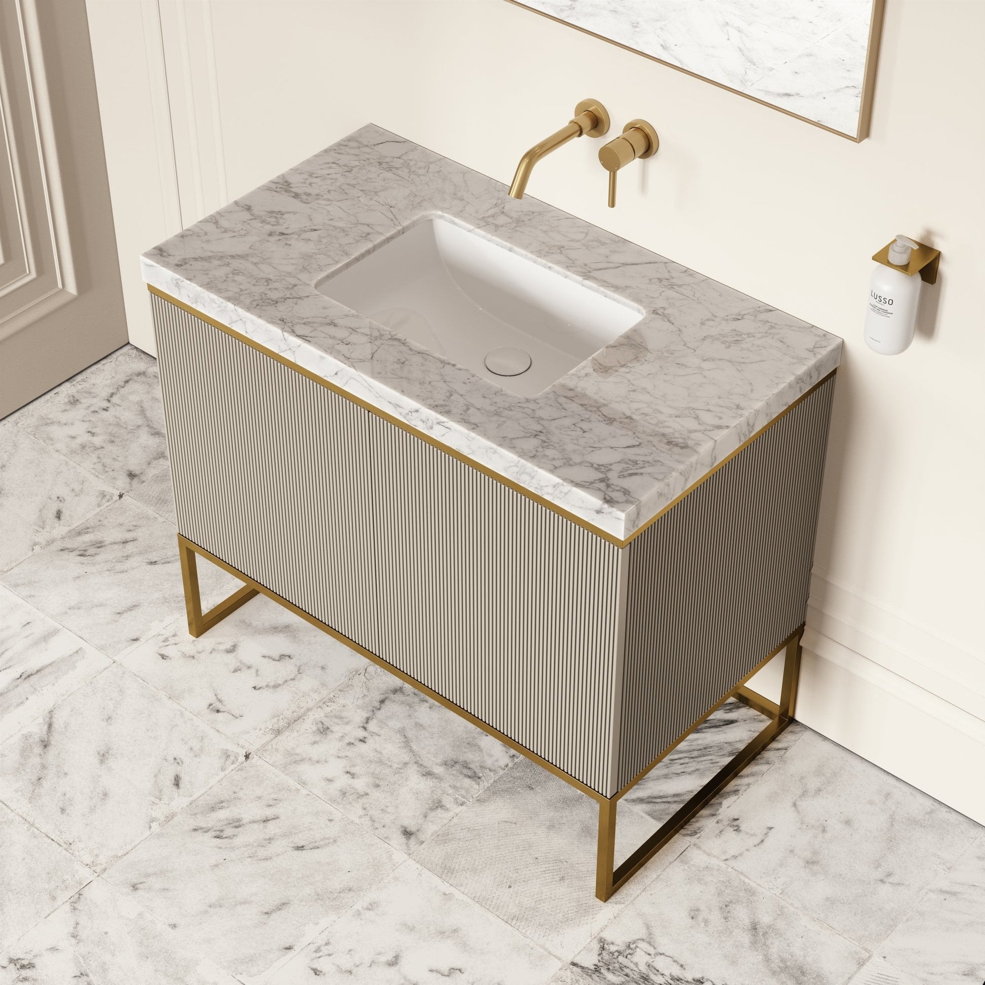 Couture Matte Velvet Beige Floorstanding Vanity Unit 1000mm