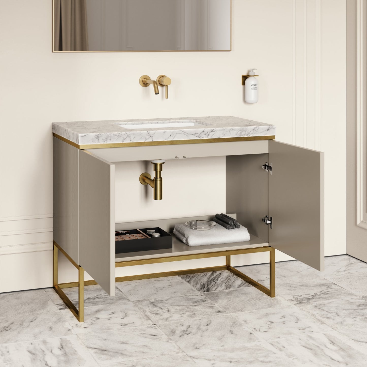 Couture Matte Velvet Beige Floorstanding Vanity Unit 1000mm