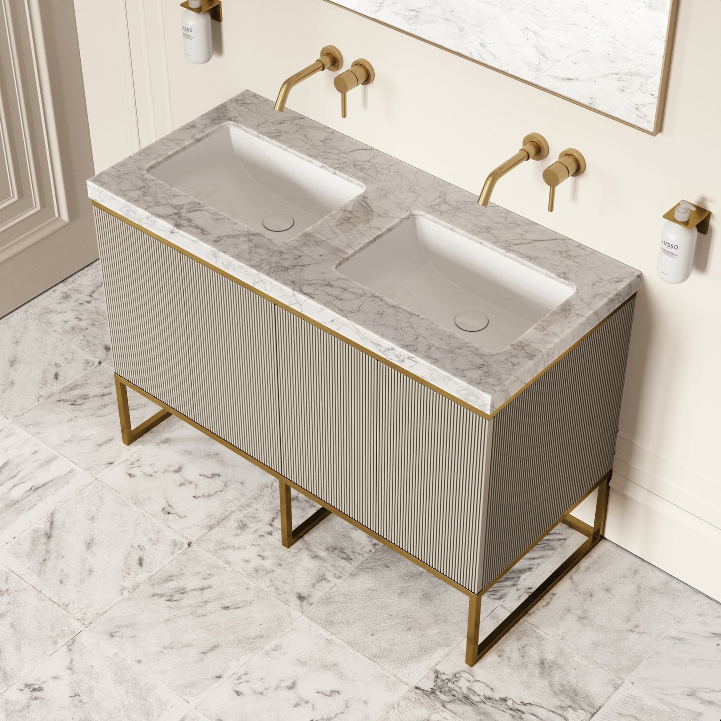 Couture Matte Velvet Beige Floorstanding Vanity Unit 1200mm