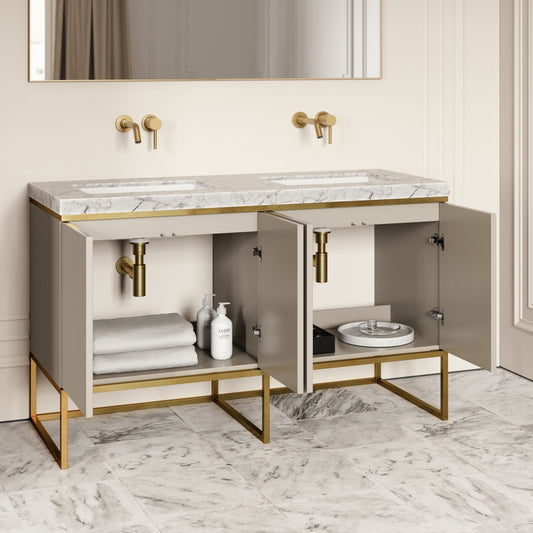 Couture Matte Velvet Beige Floorstanding Vanity Unit 1400mm