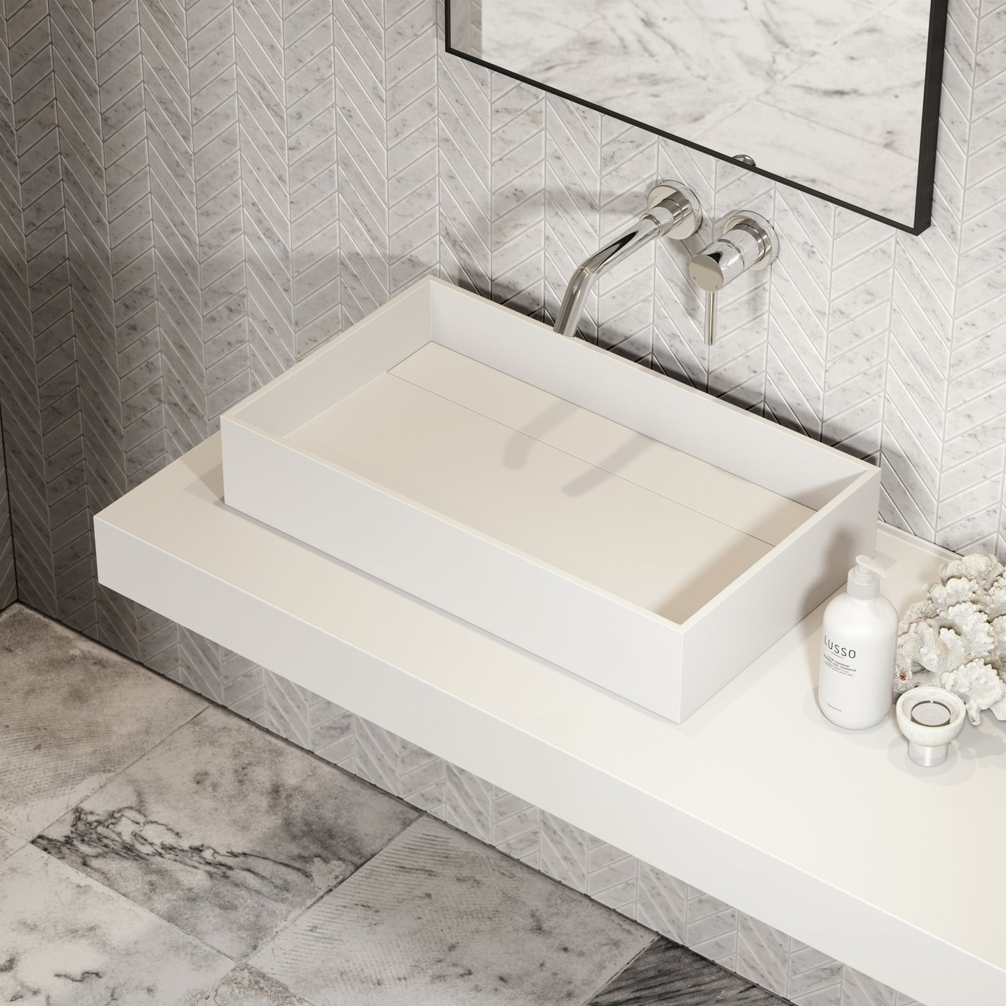 Cube Countertop Stone Basin 600mm