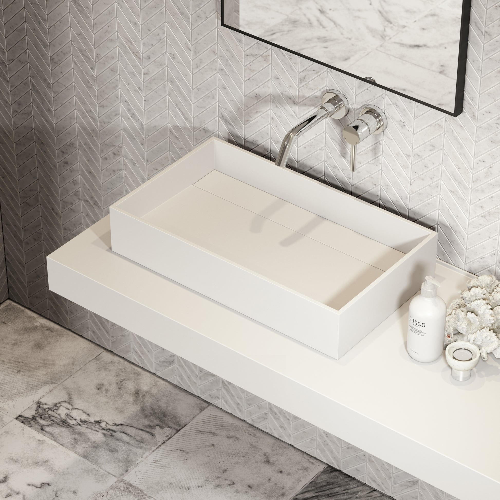 Cube Countertop Stone Basin 600mm
