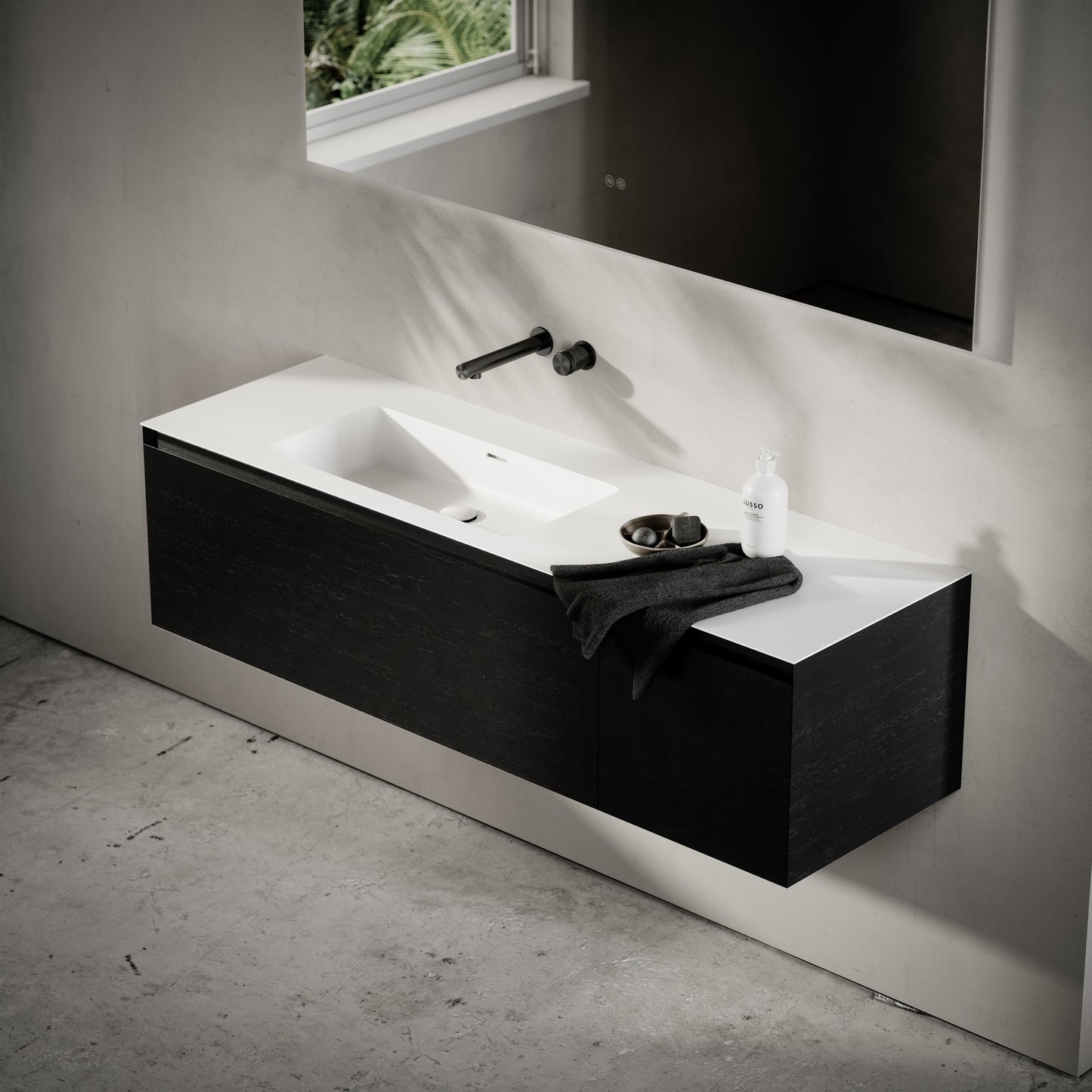Cubik Black Wood Grain Vanity Unit 1500mm