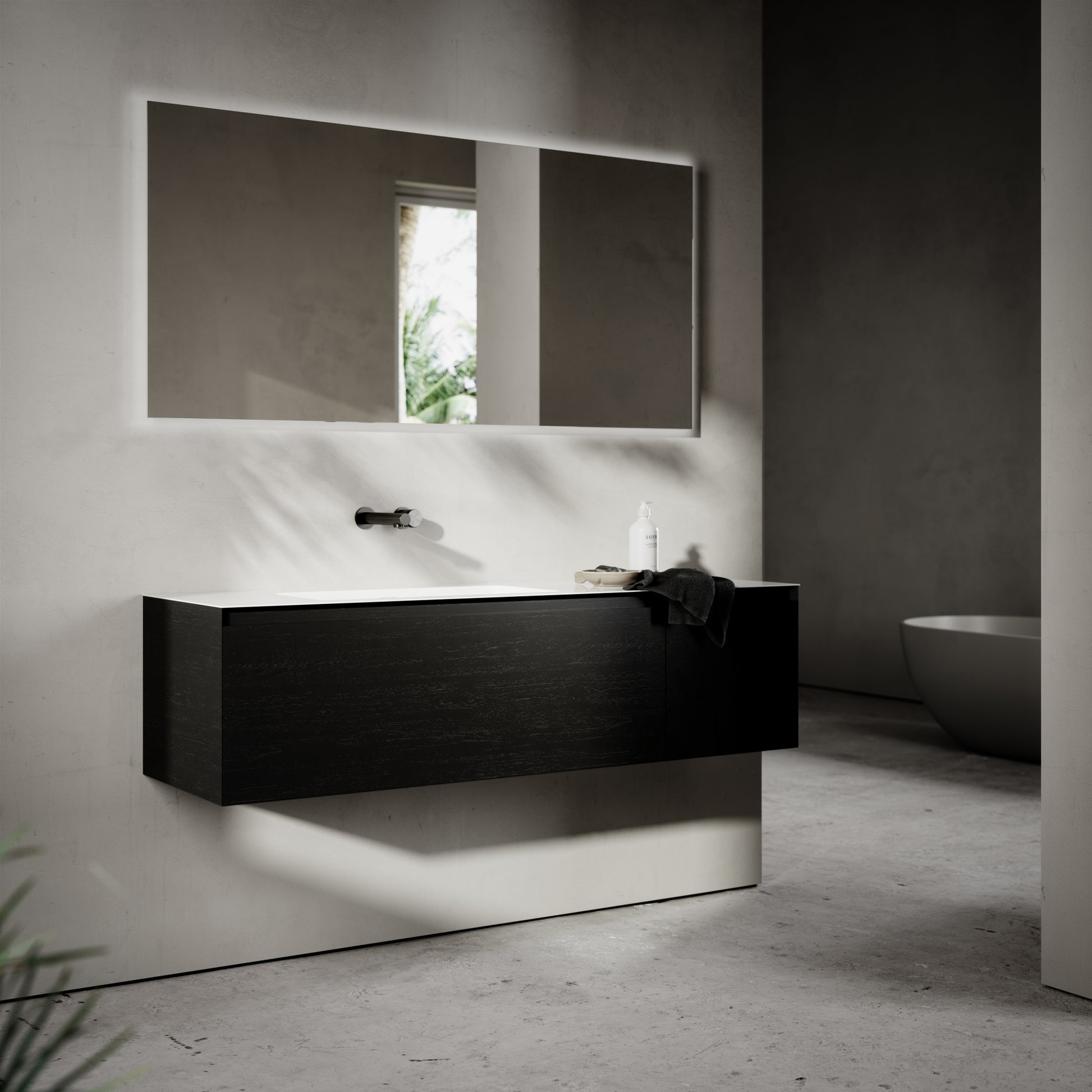 Cubik Black Wood Grain Vanity Unit 1500mm