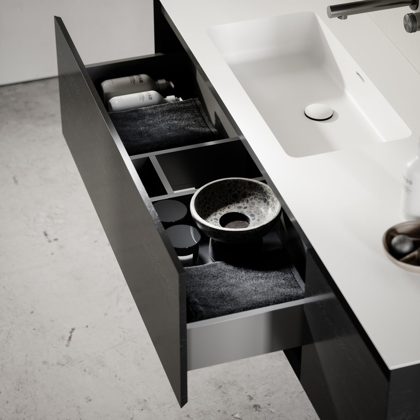 Cubik Black Wood Grain Vanity Unit 1500mm