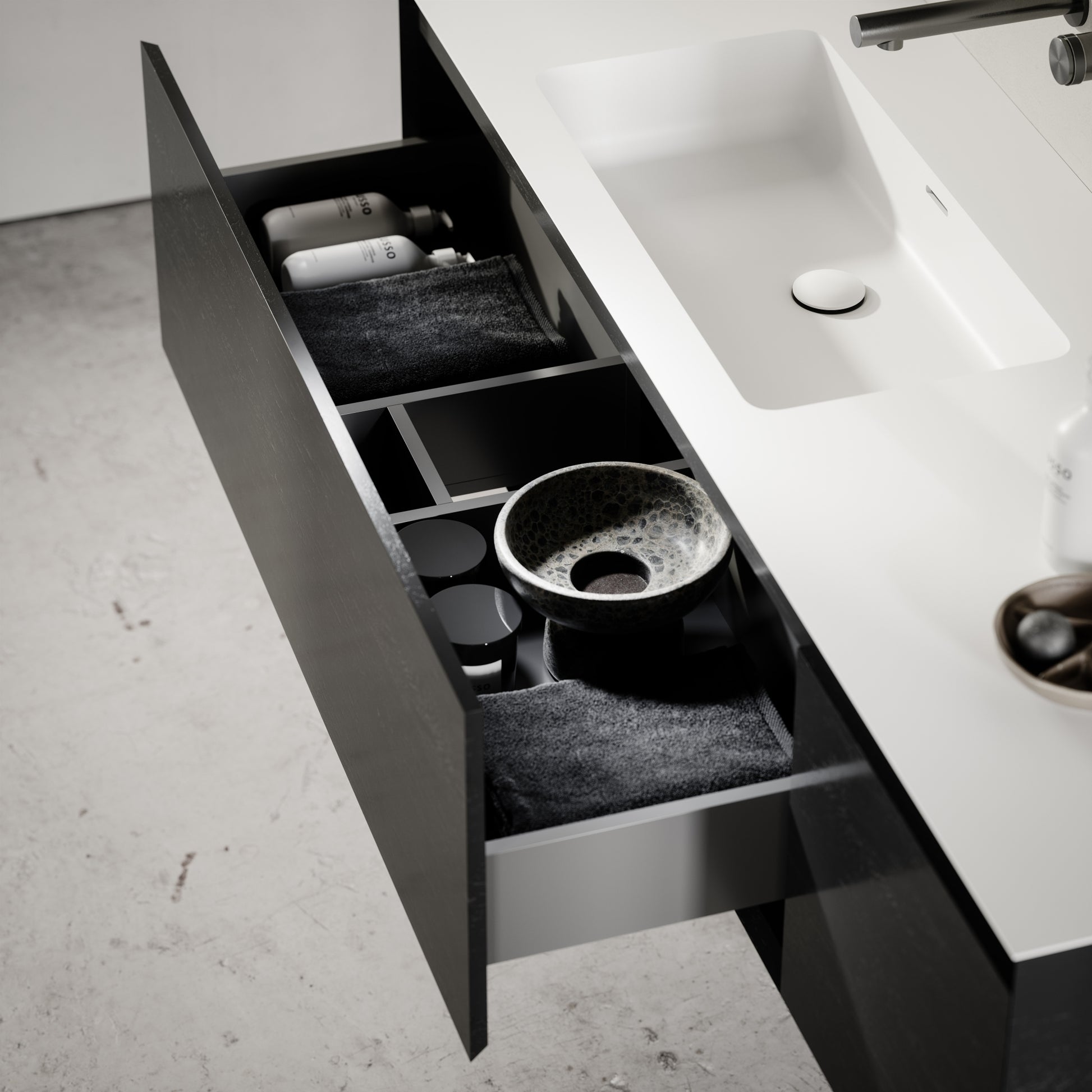 Cubik Black Wood Grain Vanity Unit 1500mm