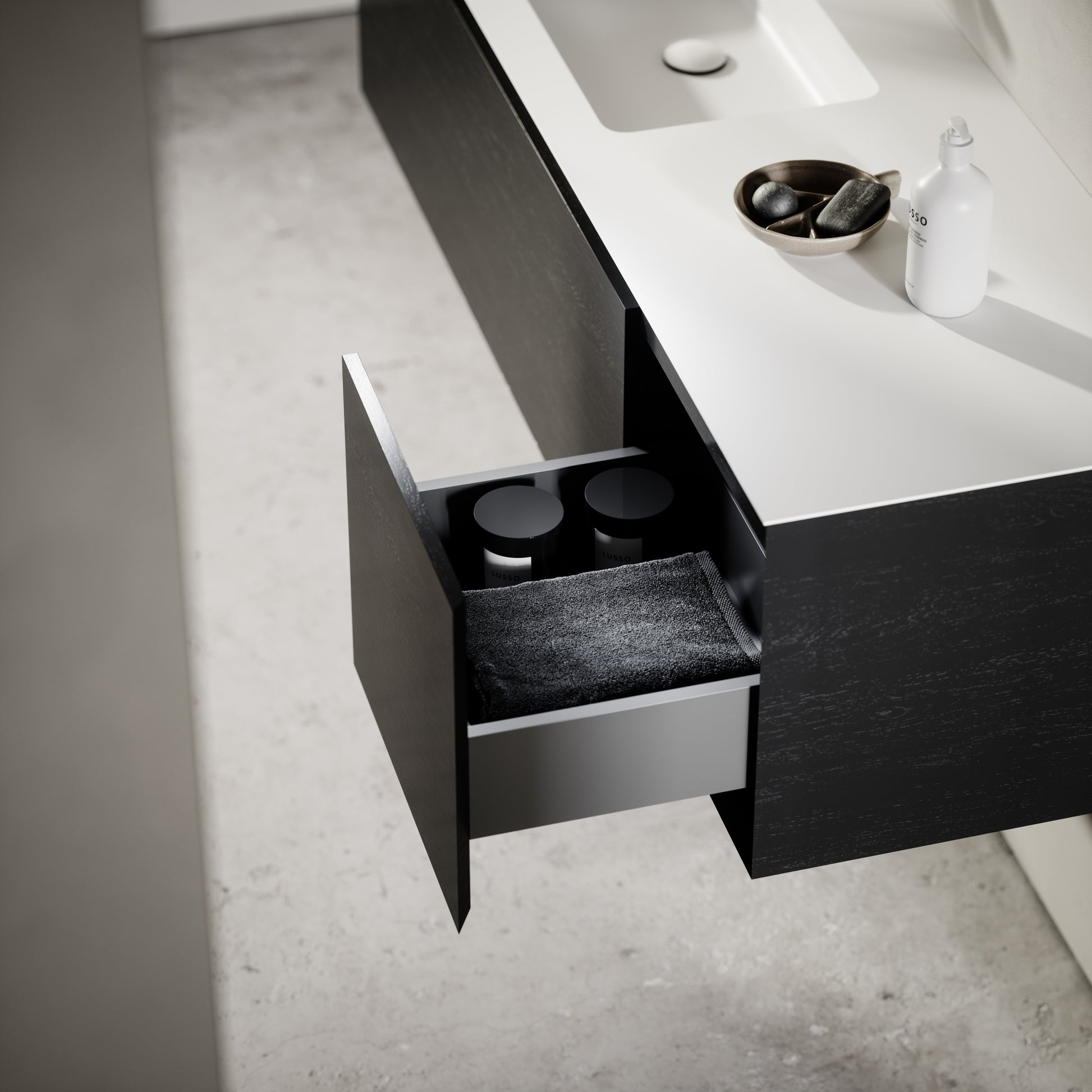Cubik Black Wood Grain Vanity Unit 1500mm