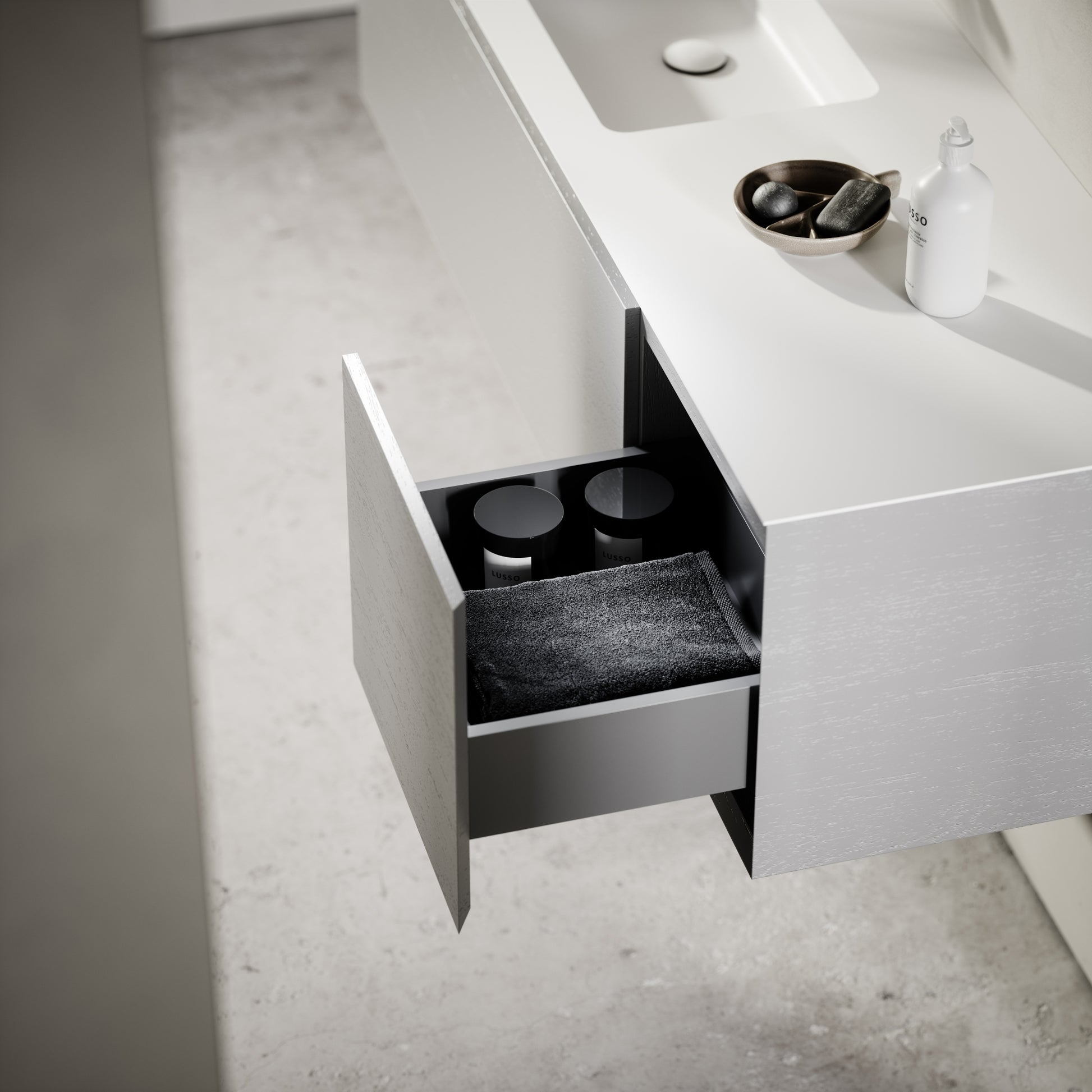 Cubik Pale Grey Wood Grain Vanity Unit 1500mm