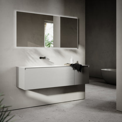Cubik Pale Grey Wood Grain Vanity Unit 1500mm
