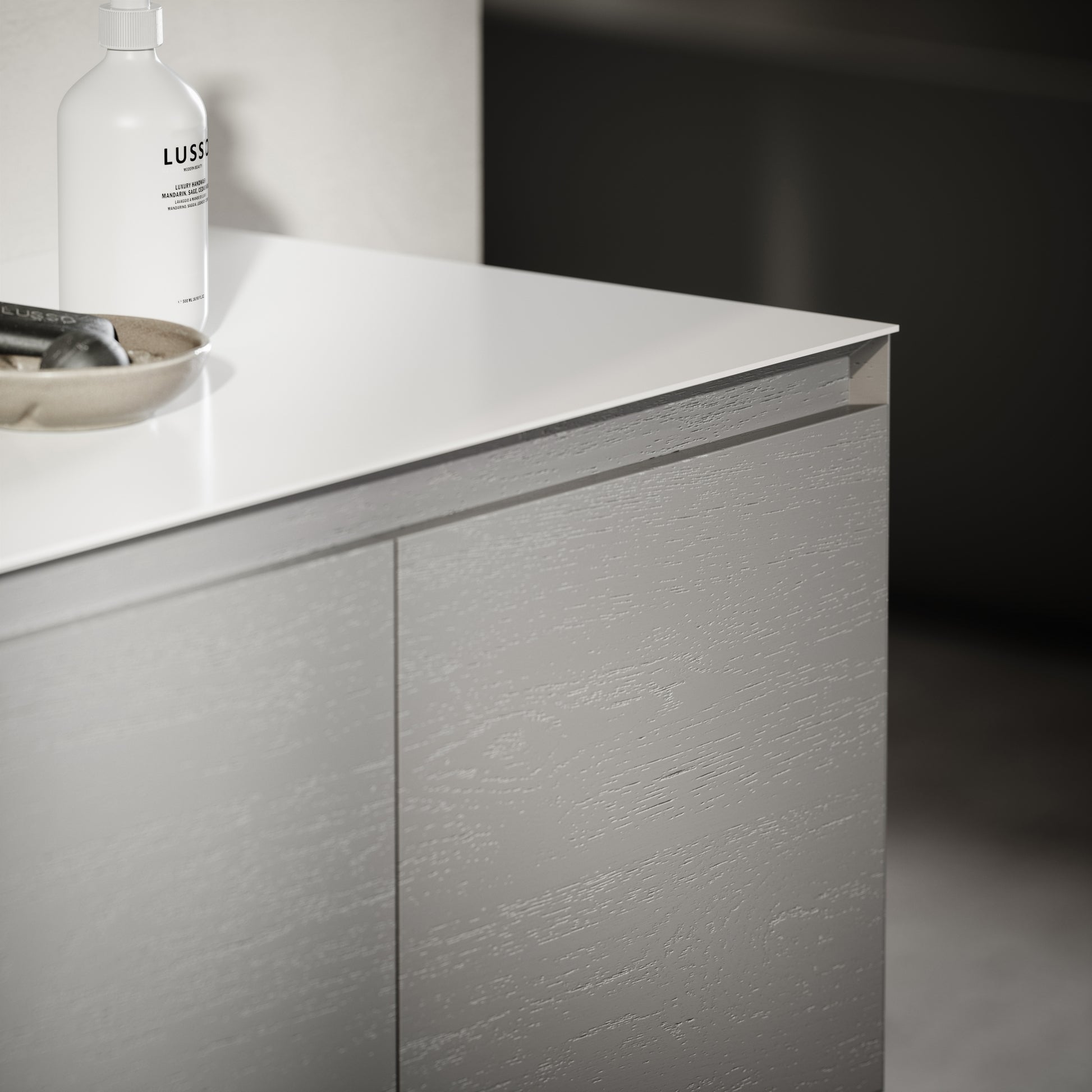 Cubik Pale Grey Wood Grain Vanity Unit 1500mm