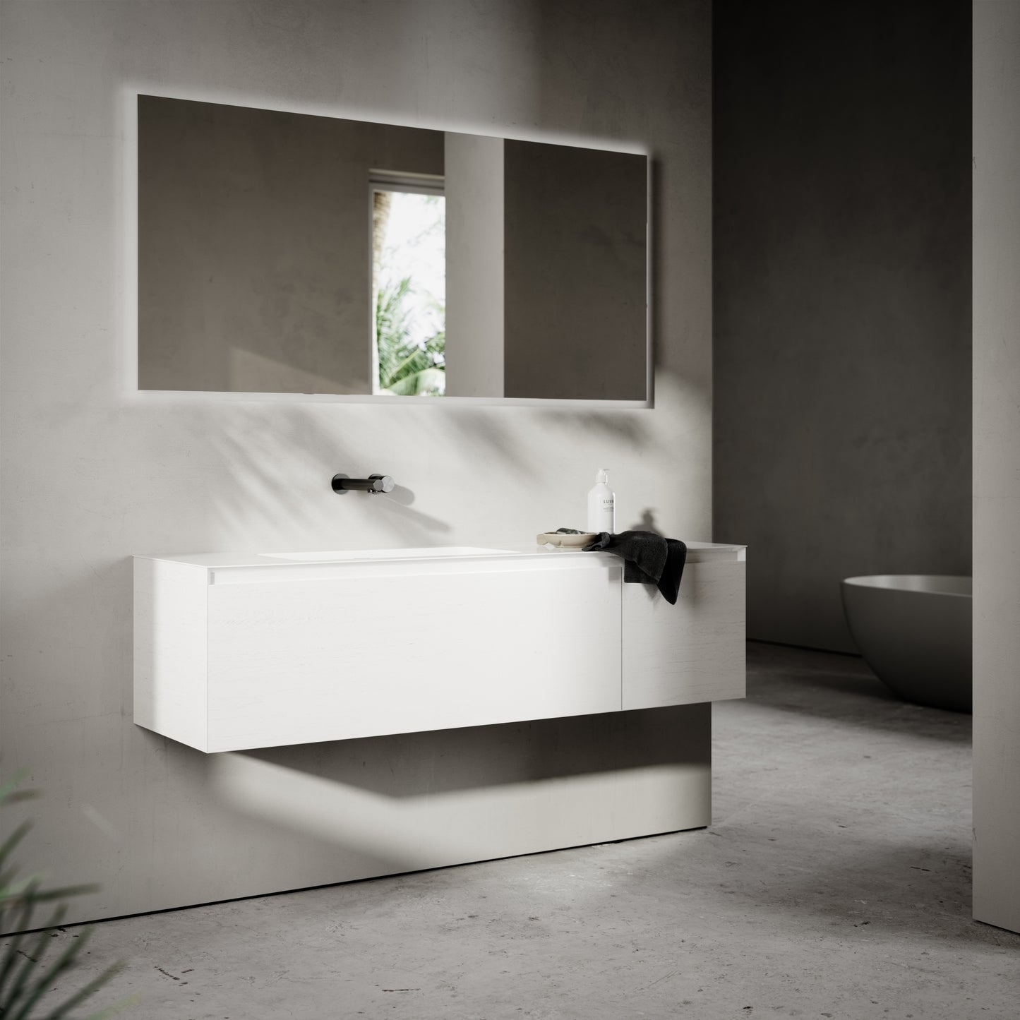 Cubik White Wood Grain Vanity Unit 1500mm