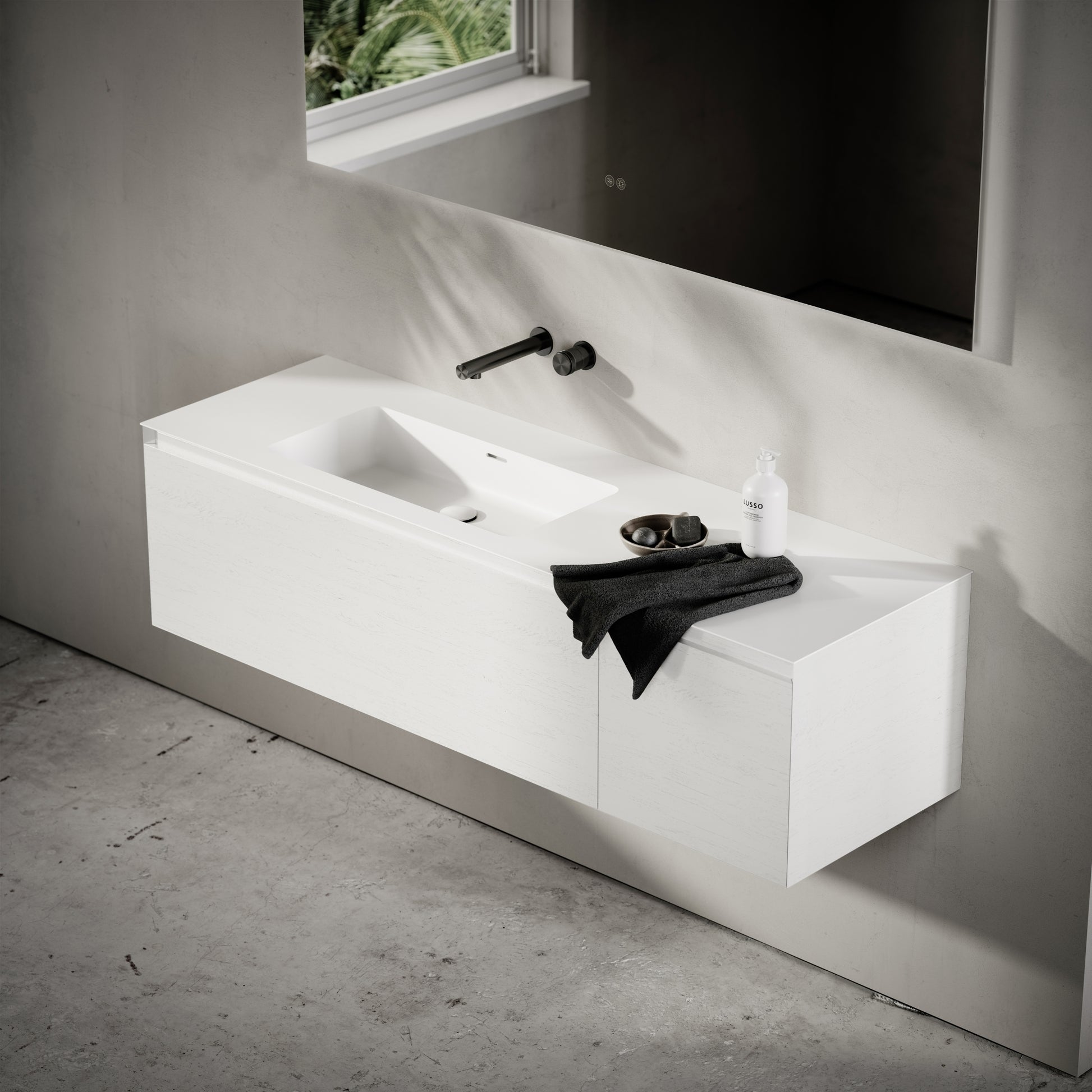 Cubik White Wood Grain Vanity Unit 1500mm