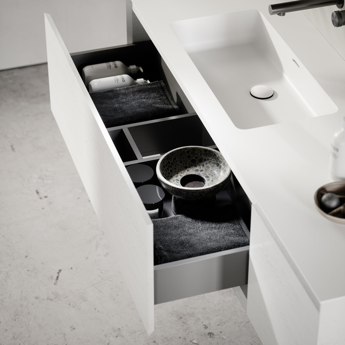 Cubik White Wood Grain Vanity Unit 1500mm
