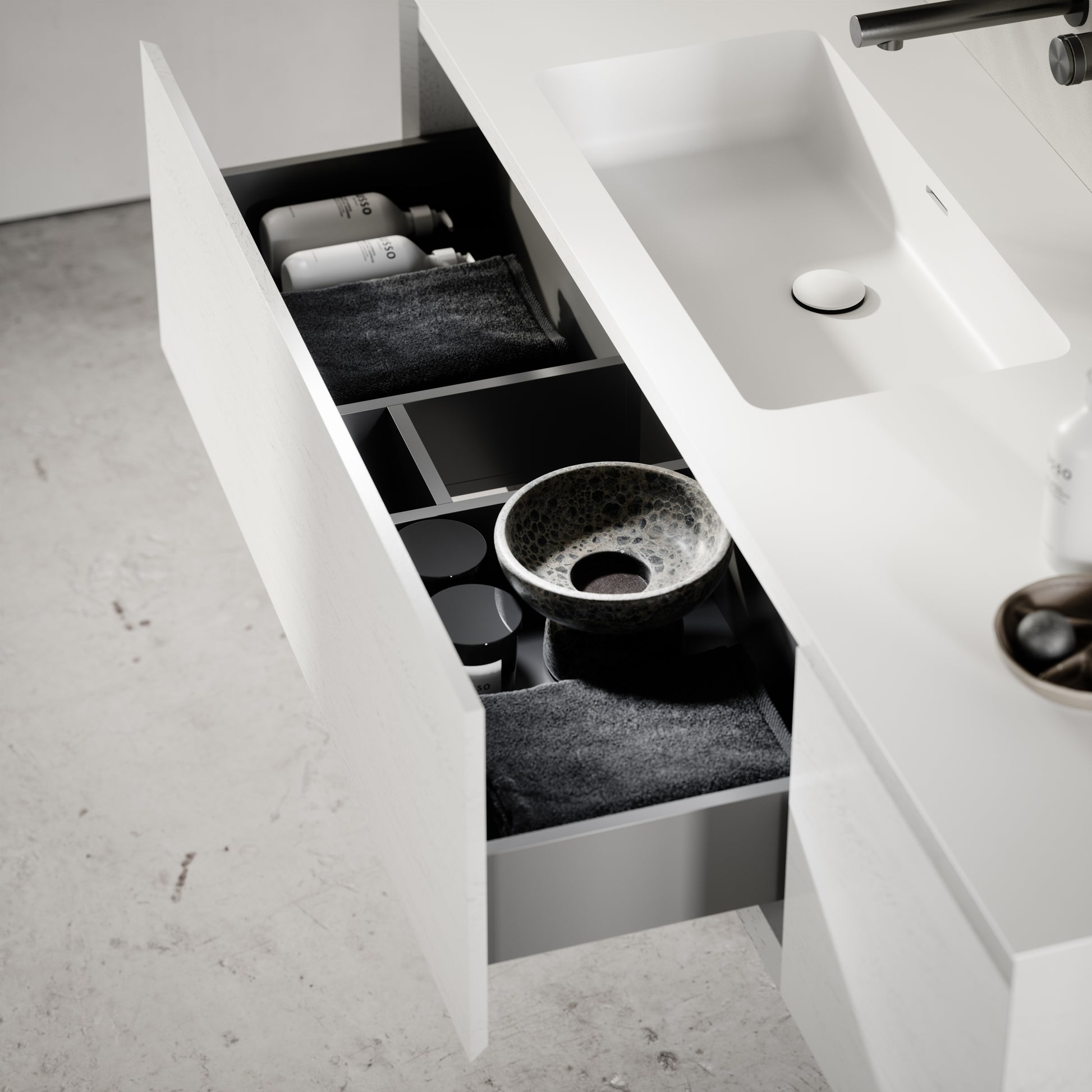 Cubik White Wood Grain Vanity Unit 1500mm