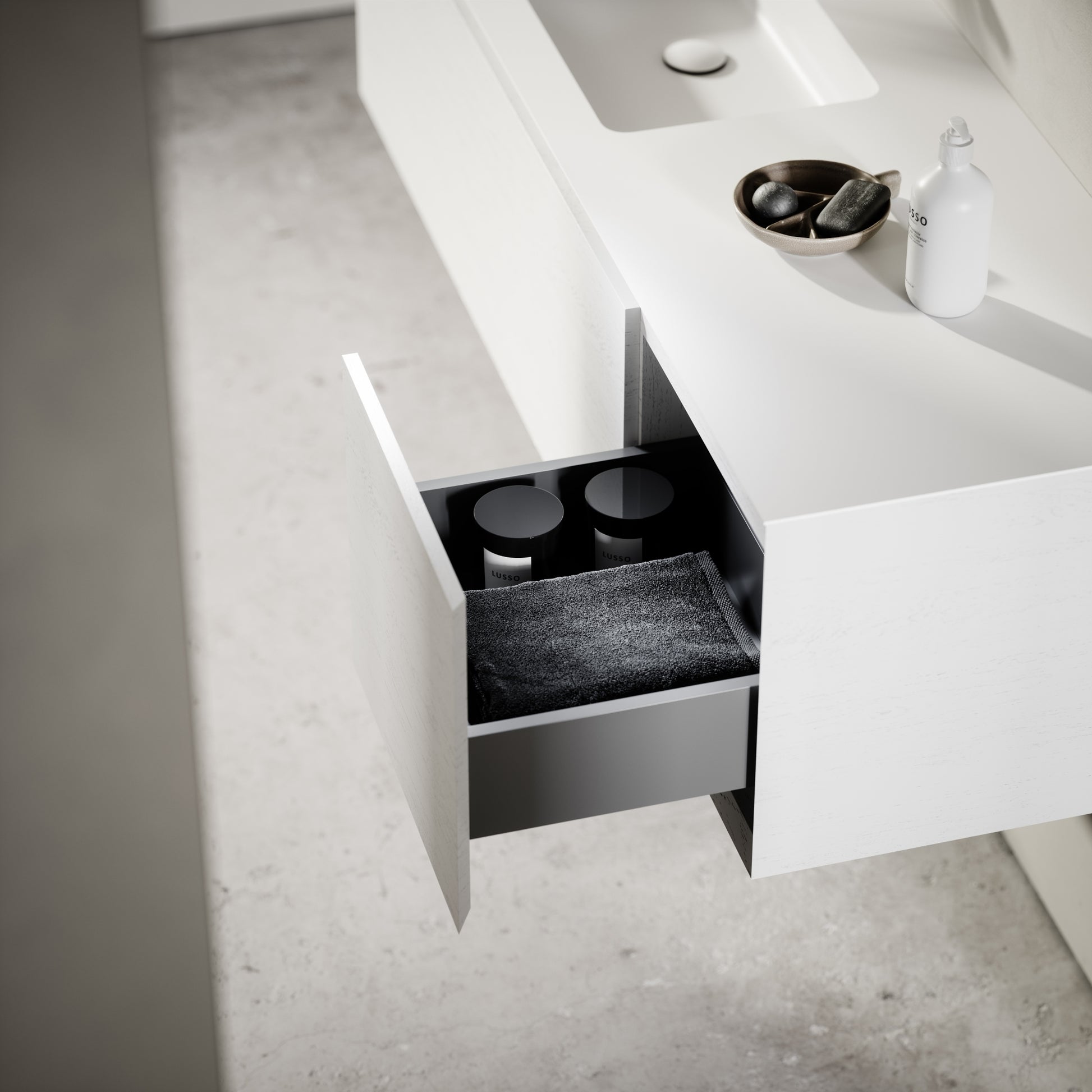 Cubik White Wood Grain Vanity Unit 1500mm