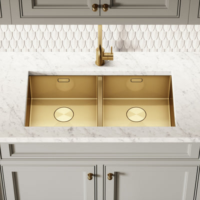 Cubo Brushed Gold Undermount Double Kitchen Sink
