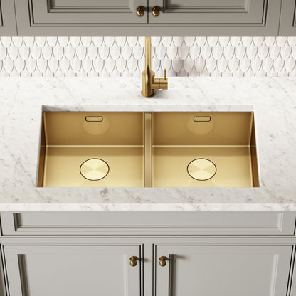 Cubo Brushed Gold Undermount Double Kitchen Sink