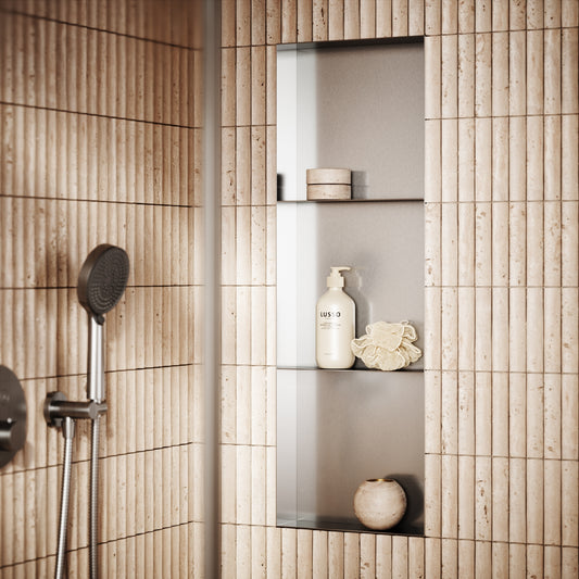 Cubox Frameless Brushed Stainless Bathroom Shower Niche 300mm