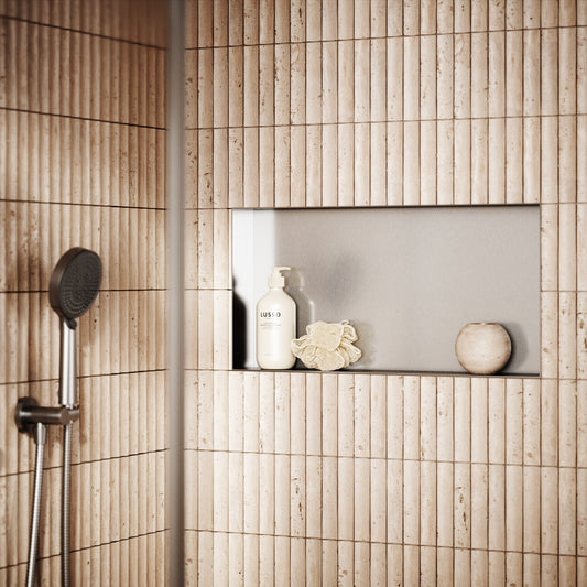 Cubox Frameless Brushed Stainless Bathroom Shower Niche 600mm