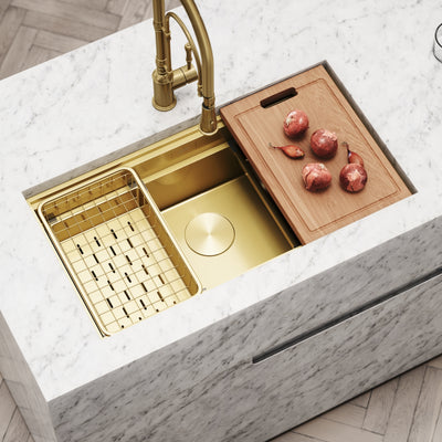 Cullinan Brushed Gold Undermount Workstation Sink 830mm