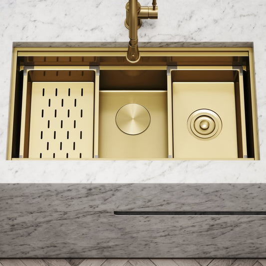 Cullinan Brushed Gold Undermount Workstation Sink 830mm