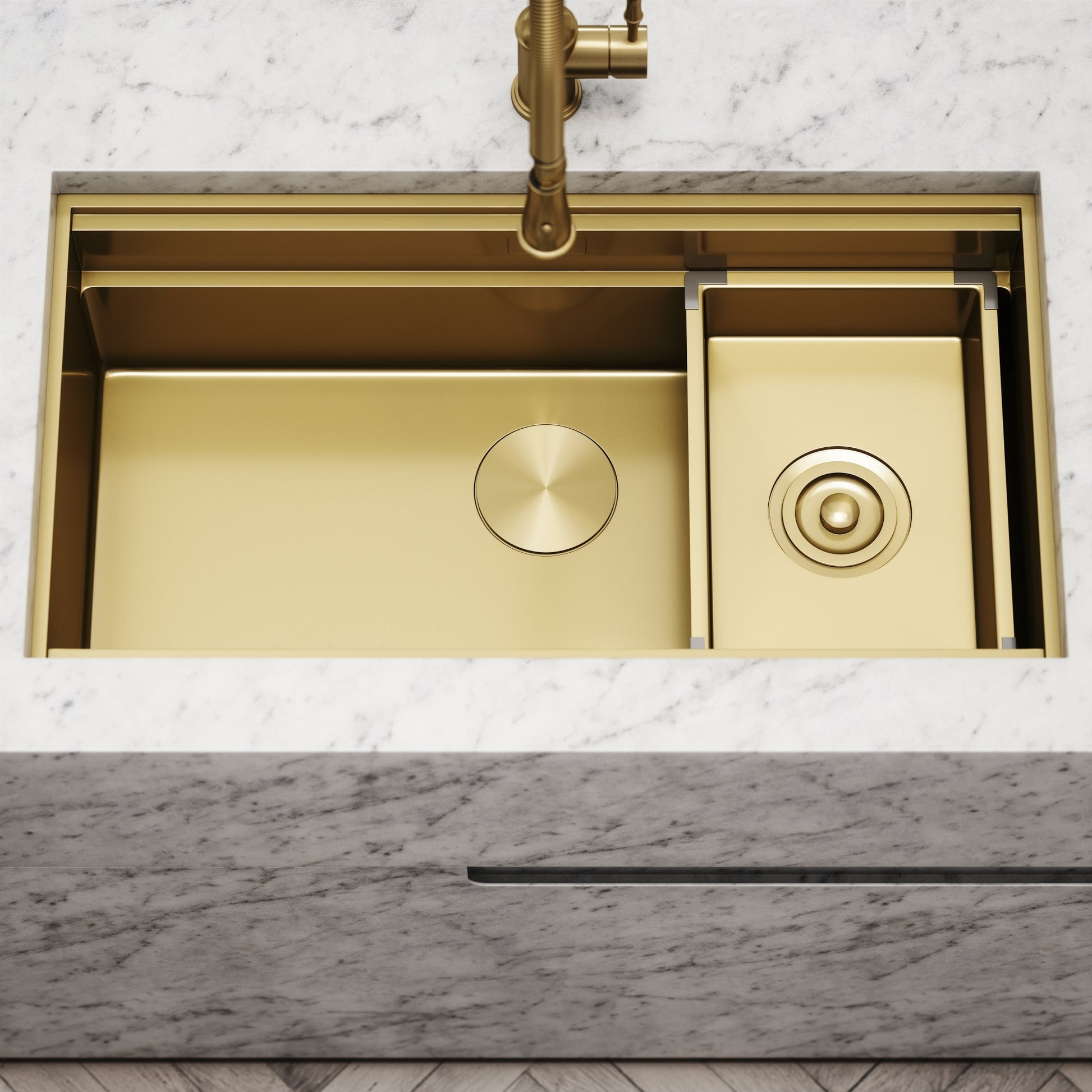 Cullinan Brushed Gold Undermount Workstation Sink 830mm